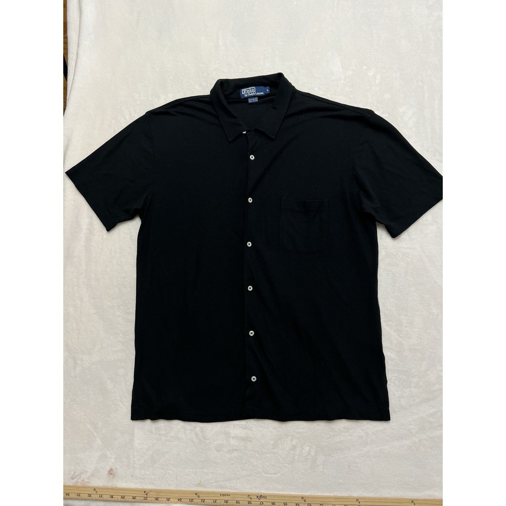 Polo Ralph Lauren Mens Shirt Black Button Up Short Sleeve Camp Size Large